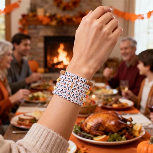 Thanksgiving Stackable Bracelet for Women Set Colorful Beads Rubber Ring Elastic Layering Letter Disc Maple Leaf Pendant Clay Stretch Fall Bracelets Fall Costume Bracelet Jewelry for Women - style: Style2
