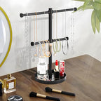 bodkar Necklace Holder Organizer Stand,2-Tier Sturdy Metal Jewelry Stand with Round Tray for Bracelet Bangles Holder Display,12.9" Tall for Long Necklace - color: Black