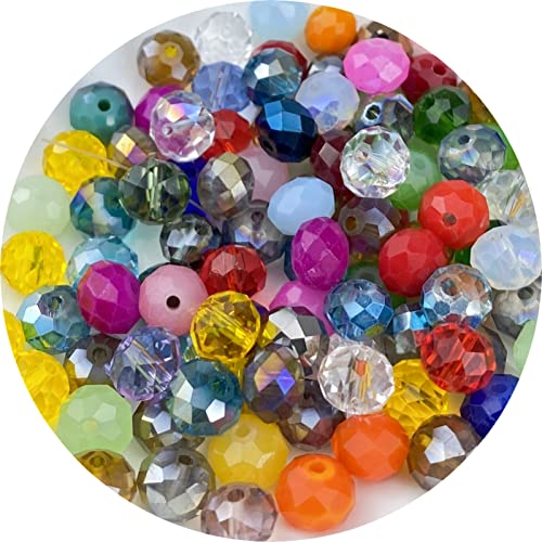 100pcs Crystal Glass Beads 8mm Faceted Rondelle Glass Spacer Beads with Hole for Bracelets Necklace Earring DIY Jewelry Making Craft(Mixed Colors Series) - color: Mixed Colors Series, size: 8mm