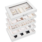 ProCase 5 Layers Stackable Jewelry Tray Box, Stackers Jewelry Trays for Dresser Drawer Storage, Jewelry Organizer Case with Lid -White