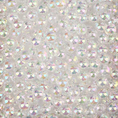 10MM 400PCS Acrylic Clear Beads with Holes Round Resin Transparent Clear AB Color Plated Iridescent Smooth Loose Spacer Bead Bulk for Jewelry Making Bracelet Keychains DIY Crafts Supply - color: Clear Ab, size: 10mm 400pcs