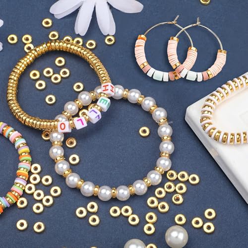 1500pcs 6mm Gold Flat Round Spacer Beads Disc Loose Jewelry Making Beads for DIY Bracelet Necklace Earring Craft Supplies - color: Gold
