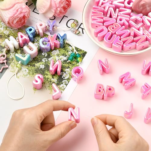 Ornaland 90-100Pcs Large Letter Beads Acrylic Alphabet Letter Beads Random Mixed Alphabet Shape Bead for Bracelets Keychains Jewelry Lanyards Making(Hot Pink) - color: Hot Pink