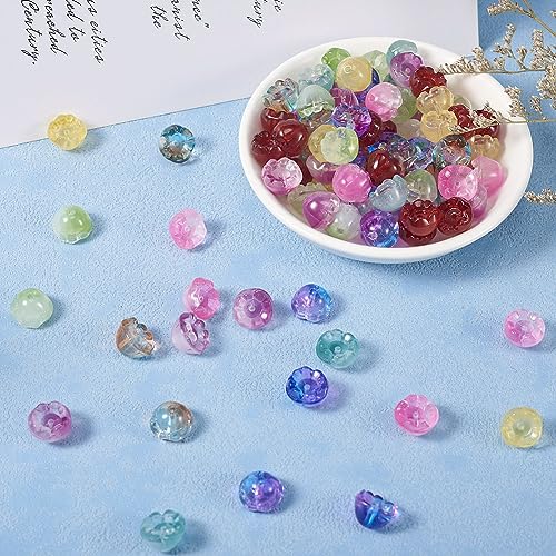FASHEWELRY 128Pcs Glass Flower Beads Caps Crystal Flower Spacer Beads Colorful Transparent Bell Floral Loose Beads Bulk for Jewelry Making Necklace Bracelet - color: Bell Flower Beads Caps
