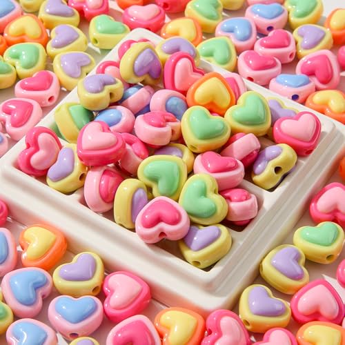 150pcs Acrylic Beads Colorful Heart Beads Rainbow Heart Beads for Jewelry Making Handmade DIY Bracelet, Charms Keychain Craft Supplies (Rainbow Heart) - color: rainbow heart