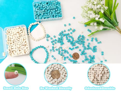 PAMIR TONG White Cube Space Beads for Jewelry Making 6mm 300pcs Natural Turquoise Stone Square Lanyard Space for Garland Keychain DIY Handmade Craft Beads for Necklace Bracelet Supplies - color: White Square