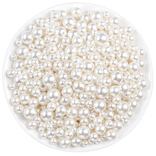 Pearl Beads, Anezus 800pcs Ivory Pearl Craft Beads Loose Pearls for Jewelry Making, Crafts, Decoration and Vase Filler (Assorted Sizes) - size: Various Sizes