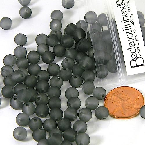100 Matte Frosted Translucent 6mm x 5mm Round Loose Glass Jewelry Spacer Beads with 1.2mm Hole in Many Colors (Gray) - color: Gray