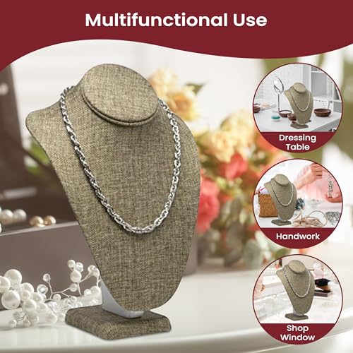 Novel Box Burlap Stand Jewelry Necklace Display 7.5x4x11 Inches - Freestanding Travel Necklace Holder Stand - Necklace Mannequin Organizer Stands - Necklace Displays Large - color: Burlap, size: Large