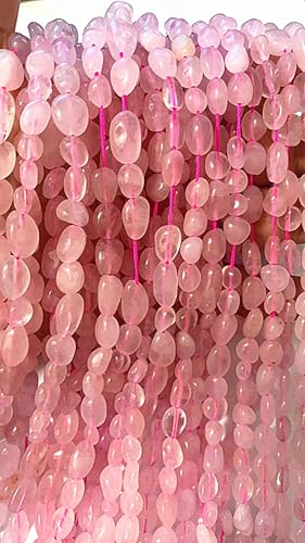 6-8mm Natural Rose Quartz Nuggets Oval Free Tumbled Pebble Semi Precious Gemstone Loose Stone Beads Approx 15.5 inch for DIY Jewelry Making - color: Rose Quartz