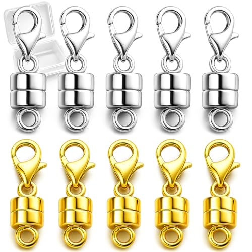 Lightweight Magnetic Necklace Clasps – 12 Pack Strong-Magnetic Lobster Clasp Extenders, Gold & Silver Jewelry Closures for Quick On/Off and Comfortable Everyday Wear - color: Gold, Silver