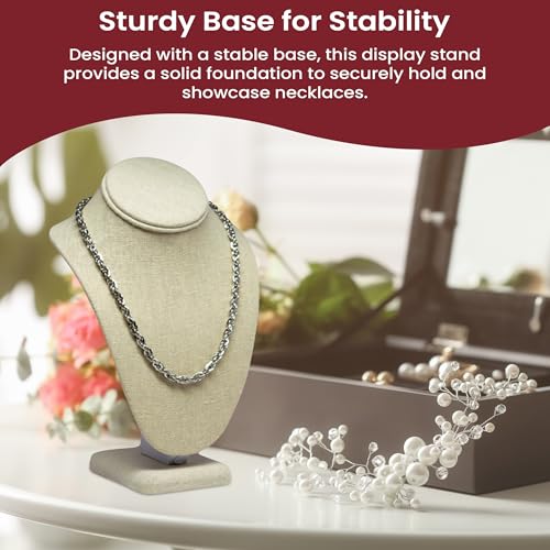 Novel Box Beige Linen Stand Jewelry Necklace Display 5.5x3x7.5 Inches - Freestanding Travel Necklace Holder Stand - Necklace Mannequin Organizer Stands - Necklace Displays Small - color: Beige Linen, size: Small