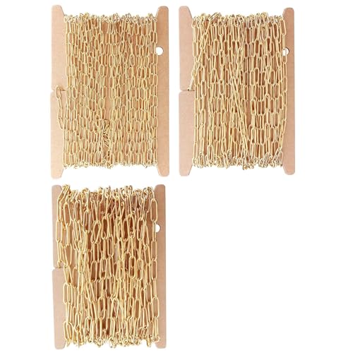 THREENEST 49-Feet Mix Size Width 2.5mm 3mm 4mm Stainless Steel Paperclip Chains, 18K Real Gold Plated, Soldered Cable Long Craft Chain for Necklace Bracelet Earring Jewelry Making (Mix 3 Size-15M) - color: Gold, size: Mix 3 Size-49 Feet