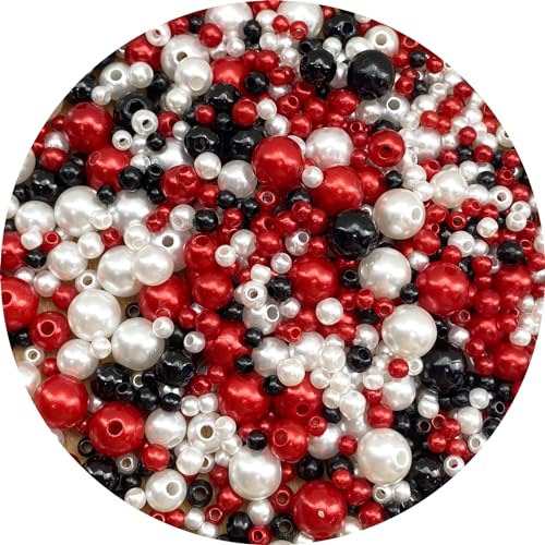 30g Mixed 3-8mm Pearl Beads Round Loose Satin Pearls Plastic Crafts Beads for Jewelry Making Earring Bracelet Necklace Key Chains Vase Fillers Home Decoration (Mixed Black White Red Series) - color: Mixed Black White Red Series