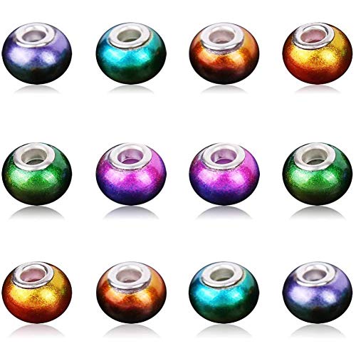 AIPRIDY 100Pcs 15x11mm Painting Murano Large Hole Glass Beads Mix Color with Silver Brass Cores European Charm fit Bracelet Necklace (Light Double Color Glass) - color: Light double color glass
