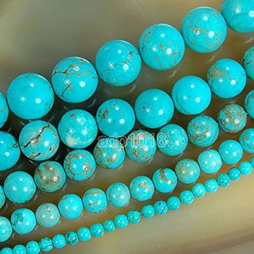 AD Beads Wholesale Smooth Natural Gemstone Round Loose Beads 15" 4mm 6mm 8mm 10mm 12mm (4mm, Blue Turquoise) - color: Turquoise, size: 4mm