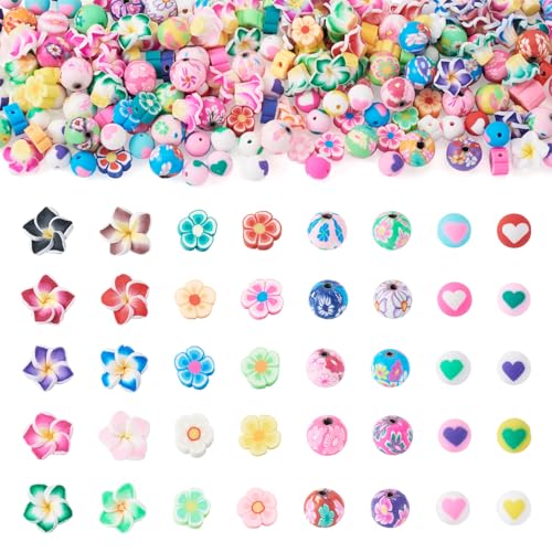 200Pcs Flower Beads Colorful Handmade Polymer Clay Beads Assorted Bracelet Making kit Flower Bead Floral Bead Charms for Bracelets Necklaces DIY Jewelry Making Supplies - color: Mixed Color-Flower