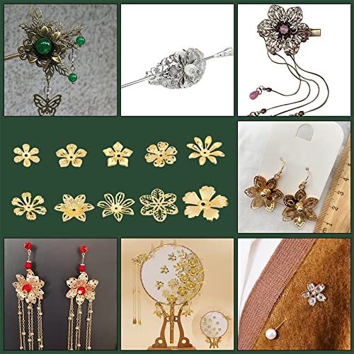 PandaHall 200pcs Flower Bead Cap, 10 Styles Bead End Caps Filigree Spacer Beads Caps Metal End Charm Tibetan Caps for DIY Earrings Bracekets Necklace Jewelry Craft Making, Golden - color: Golden