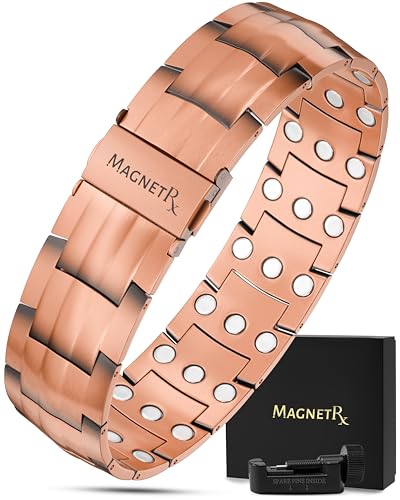 MagnetRX® 3X Strength Copper Bracelet – 99.9% Pure Copper Bracelets for Men with Magnets – Premium Fold-Over Clasp and Adjustable Bracelet Length with Included Sizing Tool (Legacy) - color: Legacy