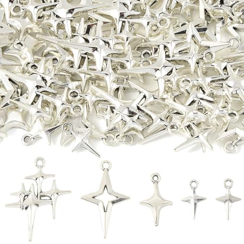 13-200Pcs Assorted Shapes Pendants Charms 14 Styles Antique Silver Bronze Tibetan Alloy Charms Vintage Pendants for Jewelry Bracelets Neckalces Earrings Keychains Making and Crafting - color: Four-pointed Star- 100 pcs