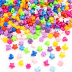 Gxueshan 1000 Pcs Acrylic Plastic Heart Star Mix Perforated Beads Bulk Rainbow Hair Beads, DIY Face Mask Pony Beads for Friendship DIY Kandi Bracelet Necklace Jewelry Making Supplies Kit (Mix)