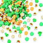 SUNNYCLUE 1 Box 300pcs St Patricks Day Clay Beads Clover Shaped Beads Green Irish Three Leaf Clover Horseshoes Shape Polymer Clay Heishi Disc Bead for Jewelry Making Supplies Holiday Festival Gifts - style: Style 1
