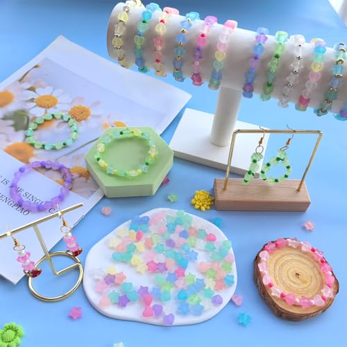 1000Pcs Matte Acrylic Star Beads Hart Beads for Bracelet Jewelry Making Jelly Color Frosted Pastel Beads Colorful Cute Aesthetic Kawaii Bead Charms for DIY Necklace Keychain Phone Charms