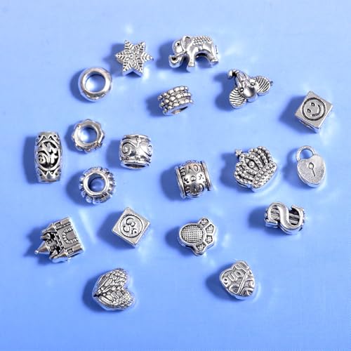 120Pcs Large Hole Metal Spacer Beads for Jewelry Making, Silver & Gold Findings for Bracelet, Large Hole & Mixed Style (Silver) - color: 120Pcs Silver