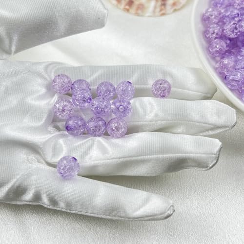 400pcs 8mm Acrylic Crackle Beads - Round Crystal Acrylic Craft Beads with Hole for Jewelry Making - Purple - color: 23-light purple, size: 8MM