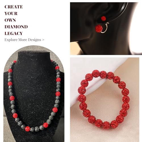 100Pcs 10mm Red Rhinestone Beads for Jewelry Making, Shiny Round Disco Ball Sparkly Beads Bulk with 10-Grid Storage Box for DIY Baseball Necklaces Shamballa Bracelets - color: Red