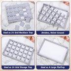 2 Pcs 24 Grid Stackable Jewelry Organizer Tray with Removable Dividers Ice Velvet Jewelry Display Showcase Tray for Necklace Earring Ring Bracelet Holder(Grey Velvet) - color: Grey Velvet