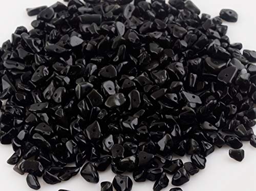 Natural Chip Stone Beads Black Obsidian Onyx 5-8mm About 400pieces Irregular Gemstones Healing Crystal Loose Bead Hole Drilled DIY for Bracelet Jewelry Making Crafting (5-8mm, Black Obsidian Onyx) - color: Black Obsidian Onyx