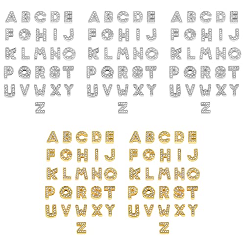 AUEAR, 130 Pack Silver Gold A-Z 8mm Full Rhinestone Slide Crystal Alphabet Letter Charm Alloy for Bracelets Necklace Wristbands DIY Jewelry Making - color: Silver & Gold, size: 130 Pack