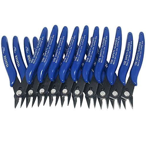 Flush Wire Cutter, 10PACK Diagonal Cutting Pliers, 5inch Side Cutter, Nippers, Small Wire Cutters, Shear Cutters, Wire Snips for Electronic Floral Wire Model Sprue Soft Copper, Blue - style: blue wire cutters x 10
