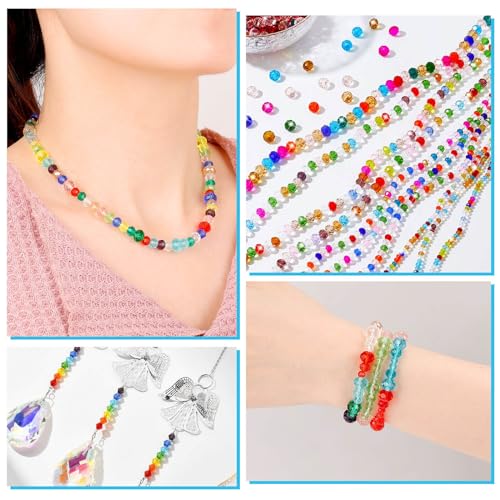 cridoz 2000 Pcs Briolette Crystal Glass Beads for Jewelry Making, Rondelle Crystal Beads for Crafts and Suncatchers, 10 Coloers, 3 Sizes(4mm, 6mm, 8 mm)