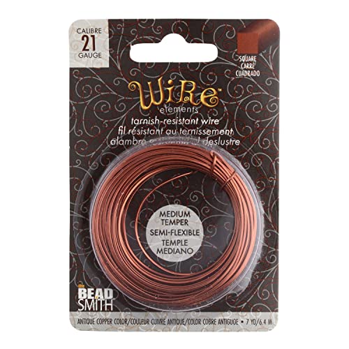 The Beadsmith Square Craft Wire - Medium Temper Beading Wire, Antique Copper Color, 21 Gauge, 7 Yards - color: Antique Copper, size: 21 Gauge, 7 Yard Coil