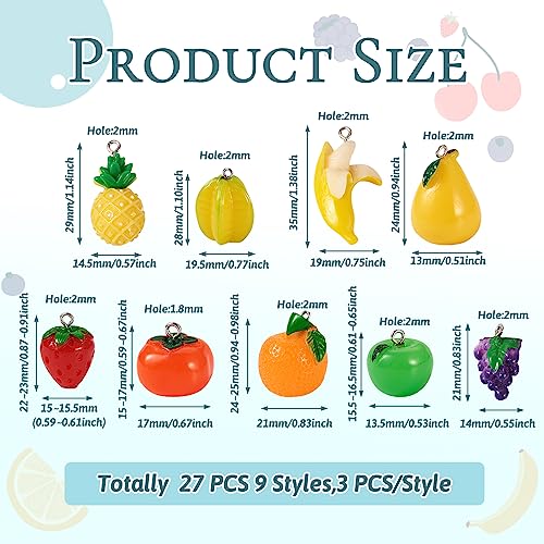 Craftdady Fruit Dangle Charms Pendants Cute Resin Food Pendants Apple Orange Pineapple Strawberry Pendants Lovely Vegetable Mushroom Charms for DIY Craft Earring Bracelet Necklace Jewelry Making - color: Mix Colors, 9 fruits