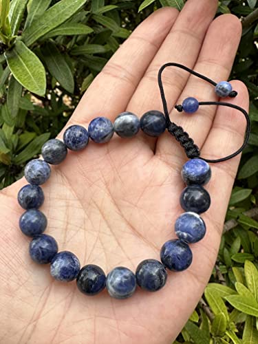GAF TREASURES Grade A ++ Gemstone Round Bead Adjustable Bracelet 10mm, Genuine Crystal Bead Bracelet, Gift for Men & Women - color: Sodalite