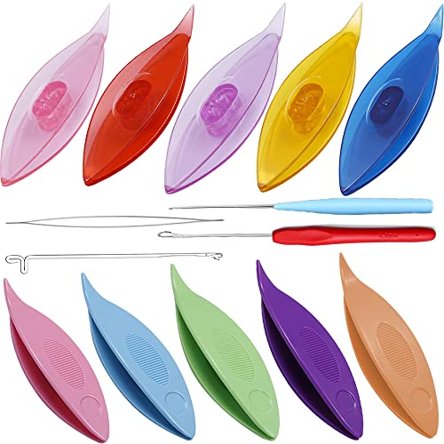 14pcs Tatting Shuttle Kit, Qtopun 10pcs Colorful Plastic Waving Shuttles 1 Beading Needles 3 Crochet Hooks for Lace DIY Hand Lacemaking Craft Tool