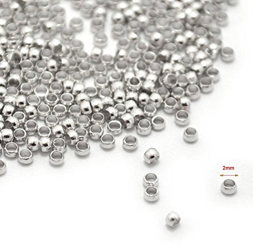 Honbay 2000pcs 2mm Round Crimp Beads Spacer Stoppers Beads for DIY Jewelry Making (Silver)