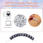 800Pcs Square Number and Heart Beads, 6X6mm White and Black Acrylic Beads for Friendship Bracelets Making - color: Black Number White Beads