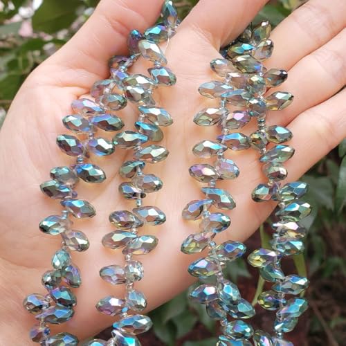 200pcs Czech 12mm Faceted Teardrop Briolette Crystal Glass Loose Beads Pendant Drop Spacer Bulk Peridot Shimmer for DIY Jewelry Making CCT2-36 - color: Peridot shimmer, size: 12x6mm - 200pcs