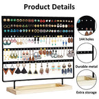 Earring Holder Organizer Stand - Earrings Display Rack 145 Holes Jewelry Holder Tower with Wooden Tray for Earrings Rings Black - color: Black
