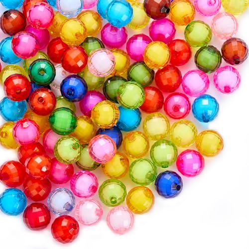 Ornaland 90 Pcs Acrylic Crystal Beads for Jewelry Making Bulk Transparent Round Facets 16mm Colorful Crystal Beads for Bracelets Earrings Necklaces DIY Crafts - size: 16mm