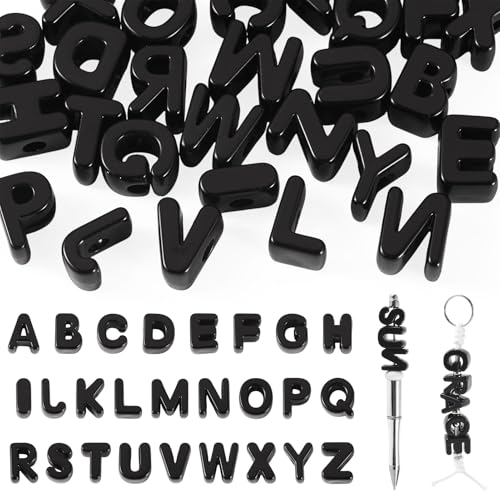26Pcs Acrylic Letter Large Hole Slide Beads Alphabet A - Z European Beads for Crafts DIY Chunky Bubble Name Necklace Keychain Hanging Ornament Jewelry Making Supplies Black - color: Black, size: 26 Letters