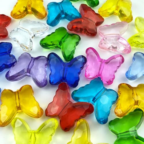 25pcs 23x28mm Acrylic Butterfly Beads Assorted Clear Spacer Beads Loose Butterfly Shaped Beads with Hole for Earring Necklace Bracelet Lanyard Jewelry DIY Craft Making(Mixed Color) - color: Mixed Color, size: 23x28mm