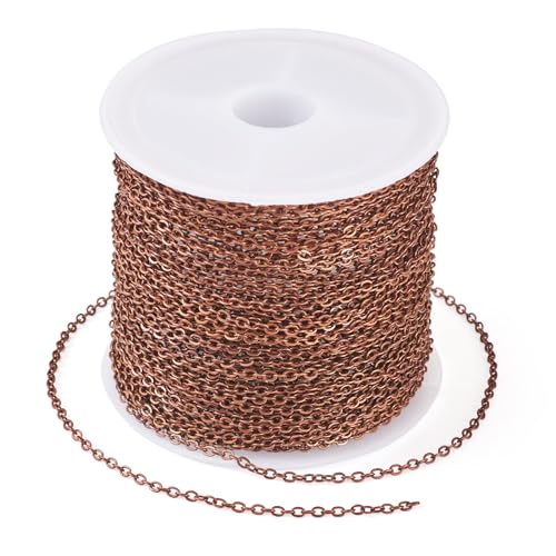 Beadthoven 32.8Ft Brass Flat Cable Chain for Jewelry Making - 1.5mm Red Copper Flat Cross DIY Necklace & Bracelet Jewelry Finding & Extender Chains Bulk - color: Red Copper, size: 1.5mm