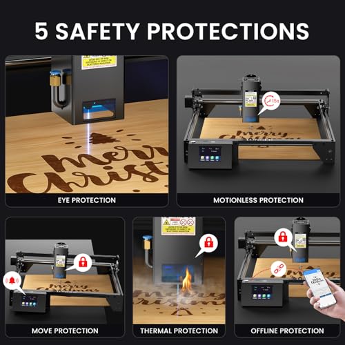 Longer RAY5 20W Laser Cutter and Laser Engraver for Tumblers, Rotary Roller Bundle, 17.3"x 17.3" Working Bed, Enclosure with Vent, and Air Pump Laser Engraver for Wood and Metal, Acrylic