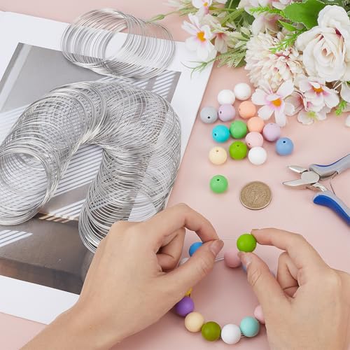 CREATCABIN 200 Loops Jewelry Memory Wire Stainless Steel Bracelet Wire Metal Silver Wrapping Beadable Round Circle 6.5cm/2.56 Inch Memory Loops Rings for Beading Bracelet Jewelry DIY Making Projects