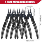 5 Pack Micro Wire Cutters, 5 Inches Flush Cutters Pliers, Diagonal Side Cutters Nippers, Zip Tie Sprue Cutter for Electronics, Plastic Models, Jewelry (Black) - color: Black